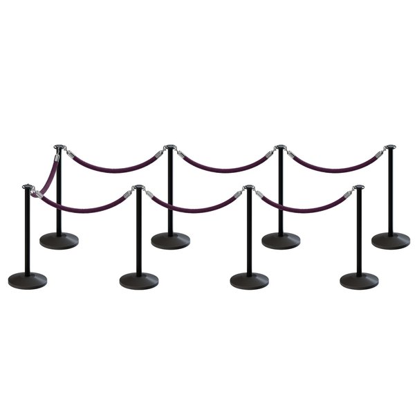 Montour Line Stanchion Post and Rope Kit Black, 8 Flat Top 7 Purple Rope C-Kit-8-BK-FL-7-PVR-PE-PS